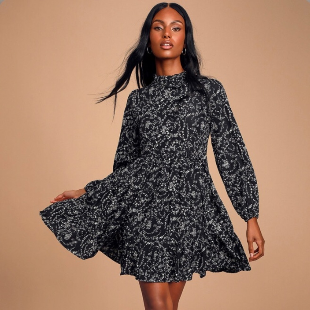 Lulu’s Little Love Black Floral Print Dress